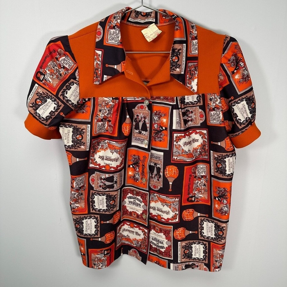 Vintage 60s Kitchen Print Button Up Blouse Medium